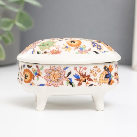 Coramics box on the legs "Orange fairy -tale flowers" 6.1x7.7x4.8 cm-3