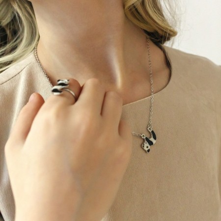 Set "chosen" 3 objects: clips, pendant, ring, panda, black and white color in silver-4