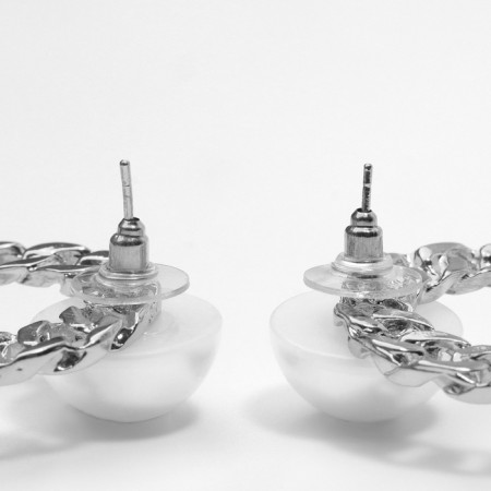 Earrings with pearls "abstraction" chain, color silver-2