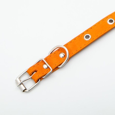 Single-layer leather collar with corrugated eyelets, dimensionless, 50 x 2 cm, Osh 36-44 cm, red 70059-3