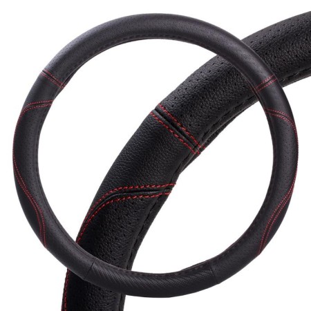 Braid on the steering wheel, eco -leather with perforation, black, red firmware, 38 cm/m
