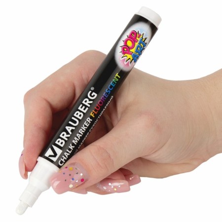 MARKER CHLOVA BRAUBERG "Pop-Art", 5mm, white. Fluor. Washed, for smooth surface 151527-10