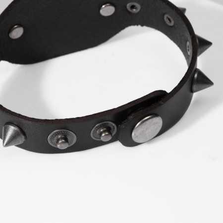 Bracelet Skin "Skull" with spikes, brown color with black silver, 23 cm-2