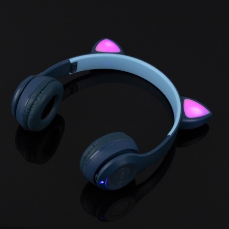 P47M headphones, wireless, full -size, BT, Microsd, microphone, AUX, with ears, blue-11
