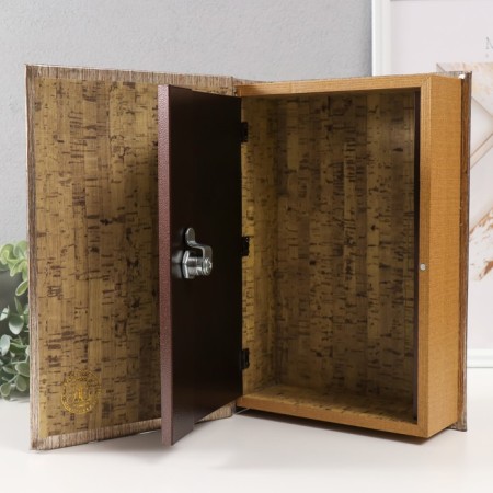 Safe-book wood to the leatherette "flower" embossing, under metal 30x20x6.8 cm-4