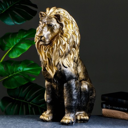 Figure "Lion sitting" black gold, 40x25x55cm-3