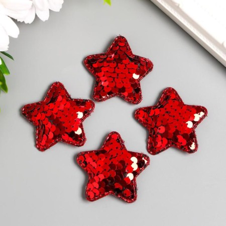 Decor for creativity Textile "Stars" sequins set 4 pcs mix 5x5 cm-4