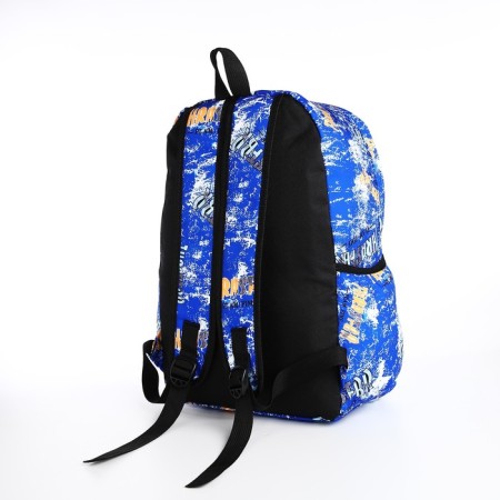 School backpack from textiles on lightning, 3 pockets, blue color-3