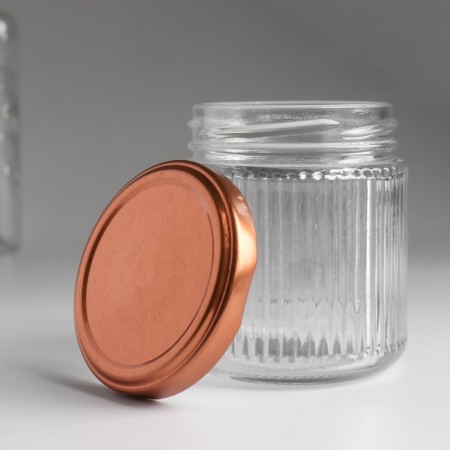 Bank for candles glass with a "vertical strips" lid is a transparent 200 ml 7x7x7.5 cm-2