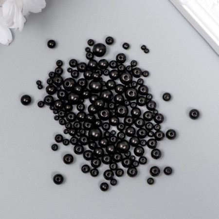 Beads for creativity plastic "Round. Black" d = 3-8 mm, set 10 grams
