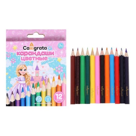 Color's pencils "Princess", mini, 12 colors, wooden building, hexagonal