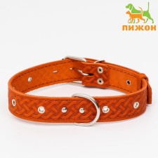 Collar leather embossed single-layer, dimensionless, 64 x 3.5 cm, Osh 31-60 cm, red
