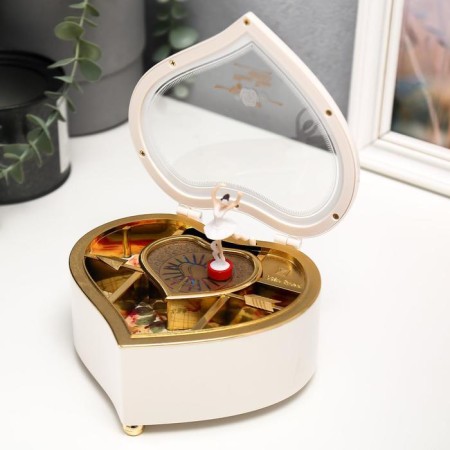 Musical Mechanical Casket "White Heart" 15.5x14x7.5 cm-1