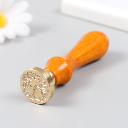 Printing for wax with a wooden handle "Bunny and flowers" 9x2.5x2.5 cm-4