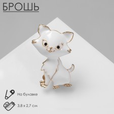Брошь "Котенок" взъерошенный, цвет белый в золоте