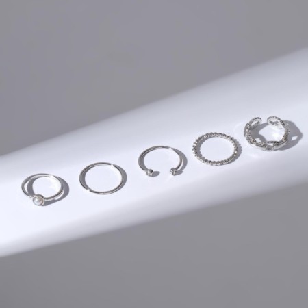 Ring set 5 pieces "perfect fingers" shine, white color in silver-1