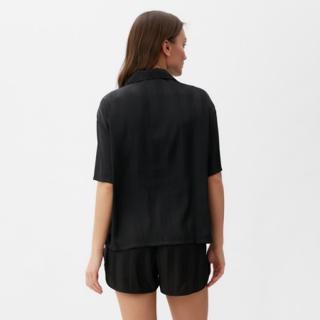 Female pajamas (shirt and shorts) KAFTAN SILK "strip" r.40-42, black-3