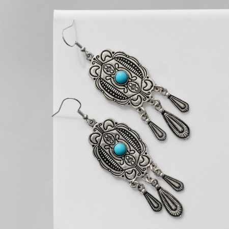 Earrings of the "ethnic" trio, blue color in black silver