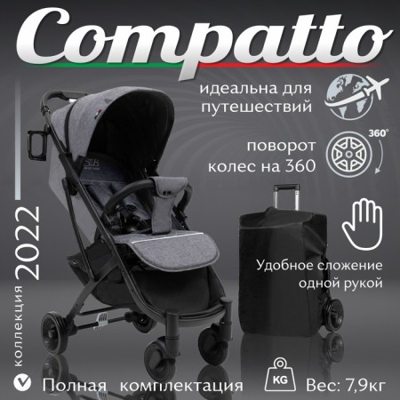 Walking stroller Sweet Baby Compatto, Grey color-1
