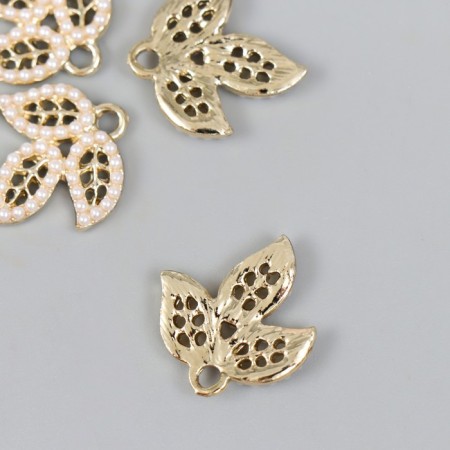 Decor for creativity Metal "Three leaves" of pearls, gold 0.2x1.8x2 cm-1