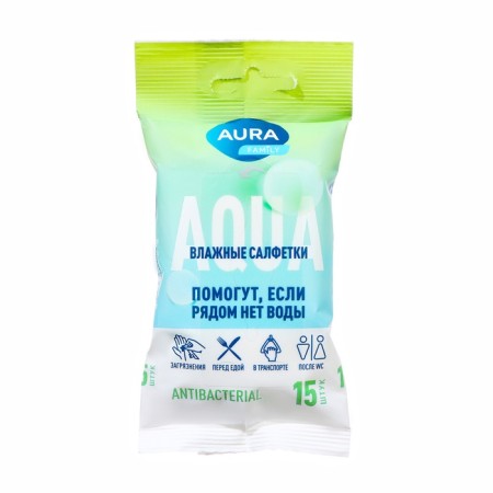 Wet napkins Aura Family, with antibacterial effect, 15 pcs., Mix-4