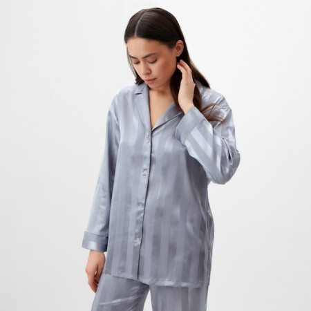 Female pajamas (shirt, trousers) kaftan "strip", gray-blue, size 40-42-1