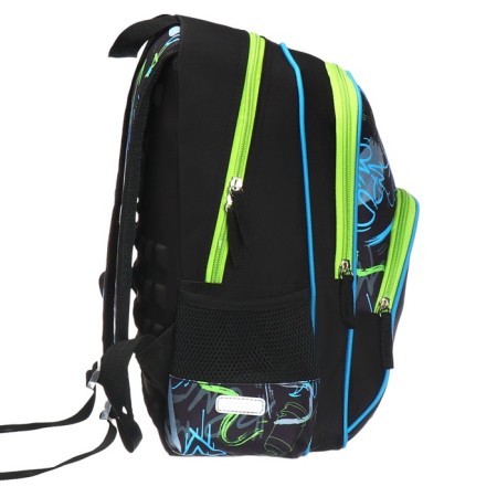 School backpack 38 x 27 x 17, ergonomic back, Devente Attomex Basic, T-Rex Dino, Black 7033443-3