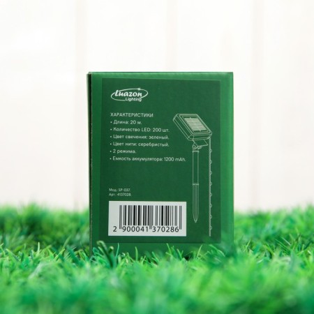 Garland "thread" 20 m dew, IP44, silver thread, 200 led, green glow, 2 modes, solar battery-10