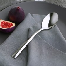 Spoon of a dining room “Maya”, length 19.9 cm, thickness 1.2 mm, silver color