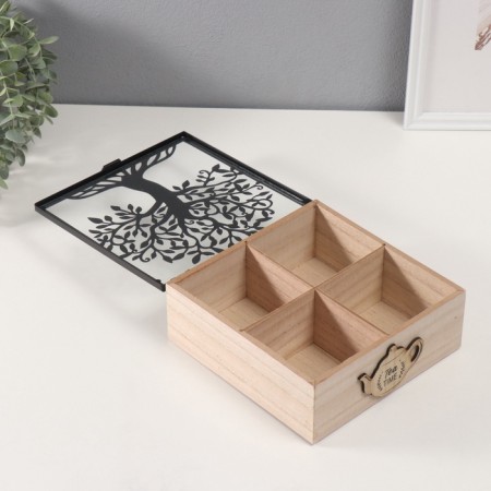 Casket tree with divisions "Time for tea" 20.2x20.2x7.3 cm-1