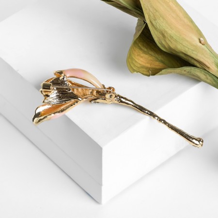 Brooch "Flower" Iris, beige color in gold-1