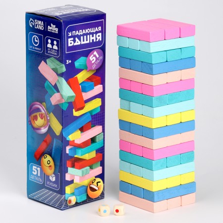 Game desktop "Falling tower color" 51 pcs, 28.5x8.5x8 cm