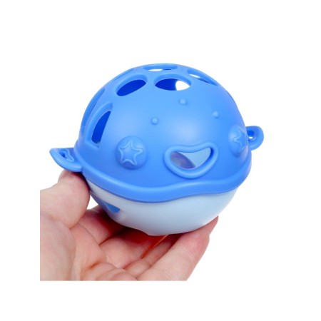 Silicone teether for teeth with a rattle "Fish", in the case, blue color, crumb I-3