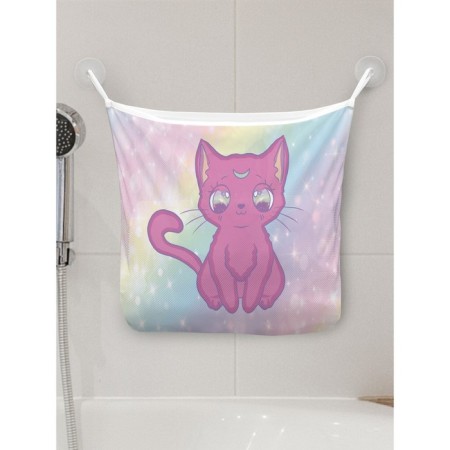 Organizer in a bath on suction cups “Cat on the Rainbow”, for storing toys and little things, size 33x39 cm