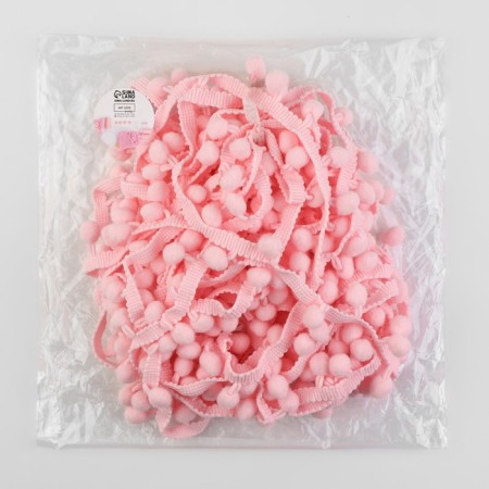 Decorative braid with pompons, 25 ± 5 mm, 9.1 ± 0.5 m, pink color-2