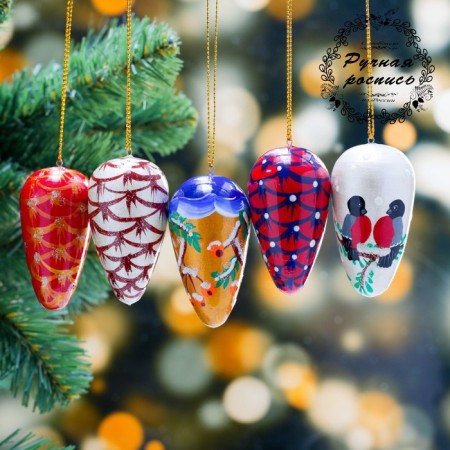 Set of Christmas tree pendants "cones", 5 pcs, 3.5 × 6.5 cm, mix, manual painting