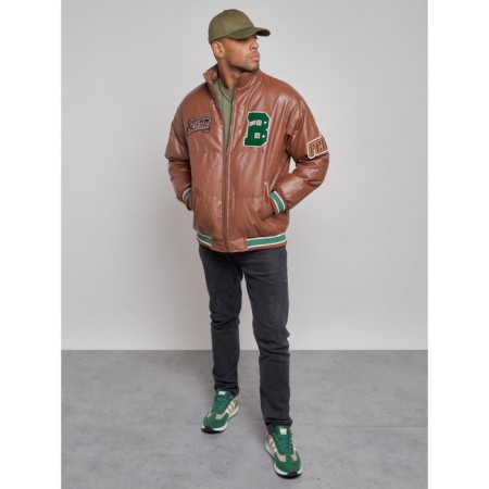 Eco -leather jacket men, size 52, brown color-7