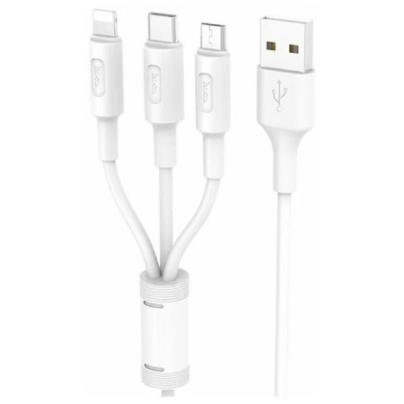 Hoco X25, MicroUSB/Lightning/Type -C - USB, 2 A, 1 m, PVC braid, white-1