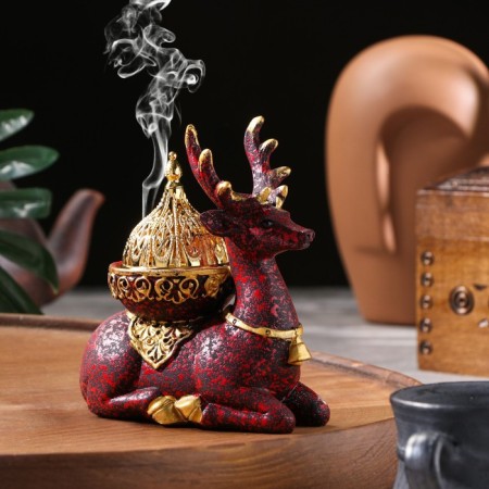 Kurilnitsa for incense powder and cones "deer", burgundy, 12.5x11.5 cm