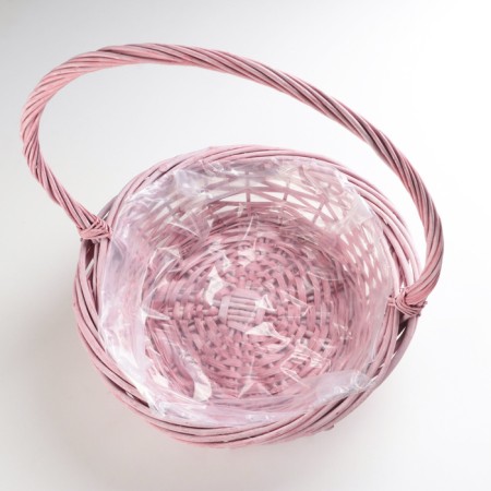 Wicker basket, D33x31/h11/h8/hh40/b22, pink, willow-2