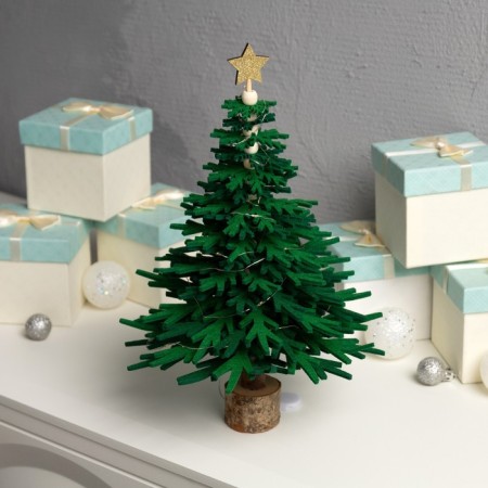 Set for creativity “Green Christmas tree” 18 × 36 × 18 cm, wood, textiles, batteries, glow warm white-1