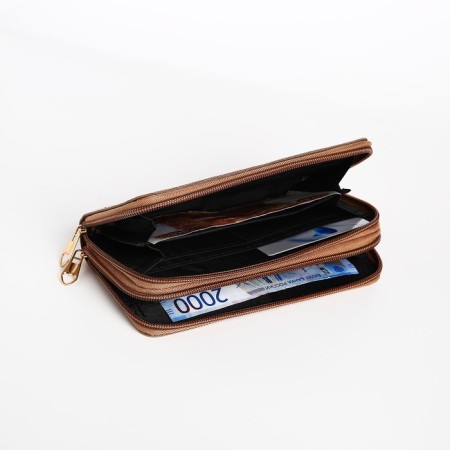 Women's wallet on zippers, dark beige color-3