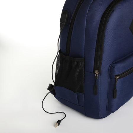 Youth backpack, 2 lightning departments, external pocket, with USB, blue color-6