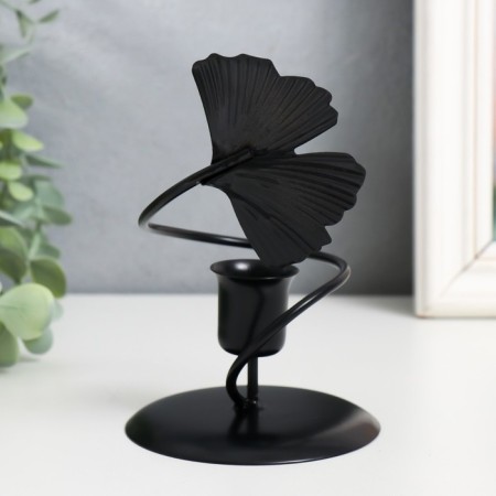 Summary Metal per 1 candle "Ginkgo sheet" d-2.5 cm black 9x9x13.5 cm-3