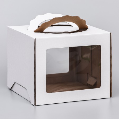 Box for cake 3 windows, with handles, white, 24 x 24 x 20 cm