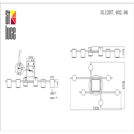 Ceiling lamp ST LUCE. SL1207.402.06. Veroli. 6x7 W, GU10, 73x47x11 cm, black color-6