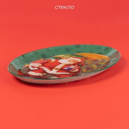 Glass oval shade "Happy Santa", 30 × 21 cm-1