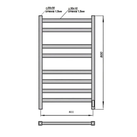Electric towel Grois Bruno, 400x800 mm, 8 crossbars, lower, white-2