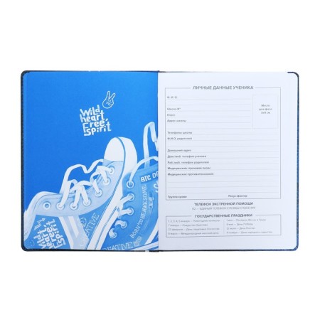 School diary for grades 1-11 "sneakers", firm covering with artificial leather foam, metal cutters, 48 ​​sheets, an offset block 80g/m2, universal cheat sheet-4