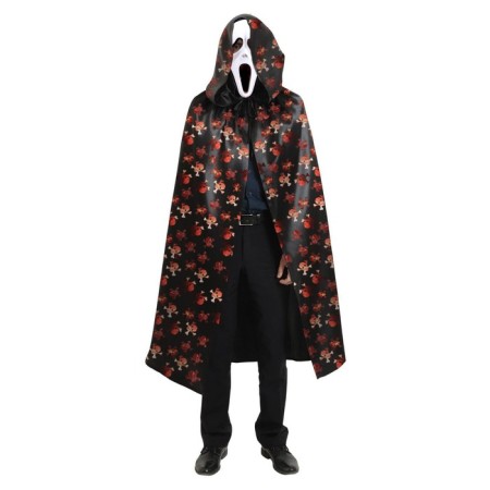 Carnival cloak with a hood "Red Skulls", Atlas + Mask-1
